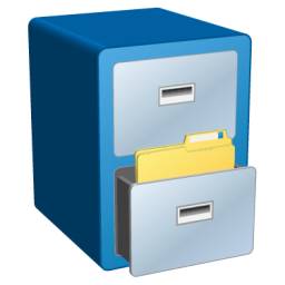 Blue file cabinet with one drawer open